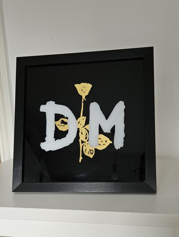 Gold leaf reverse glass gilded rose artwork Hand gilded Depeche Mode inspired rose Traditional glass gilding gold leaf detail