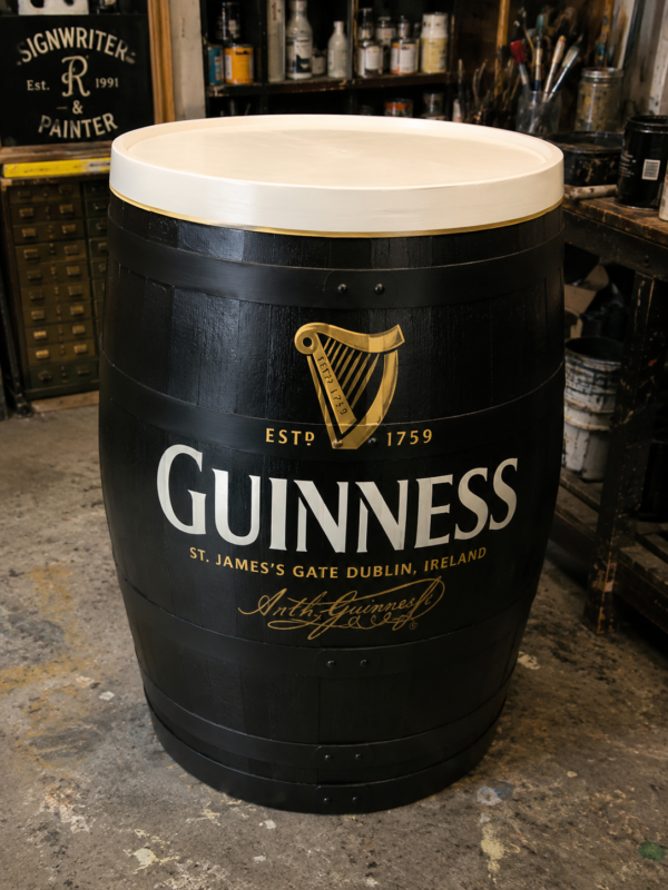 Hand Painted Guinness Style Whisky Barrel